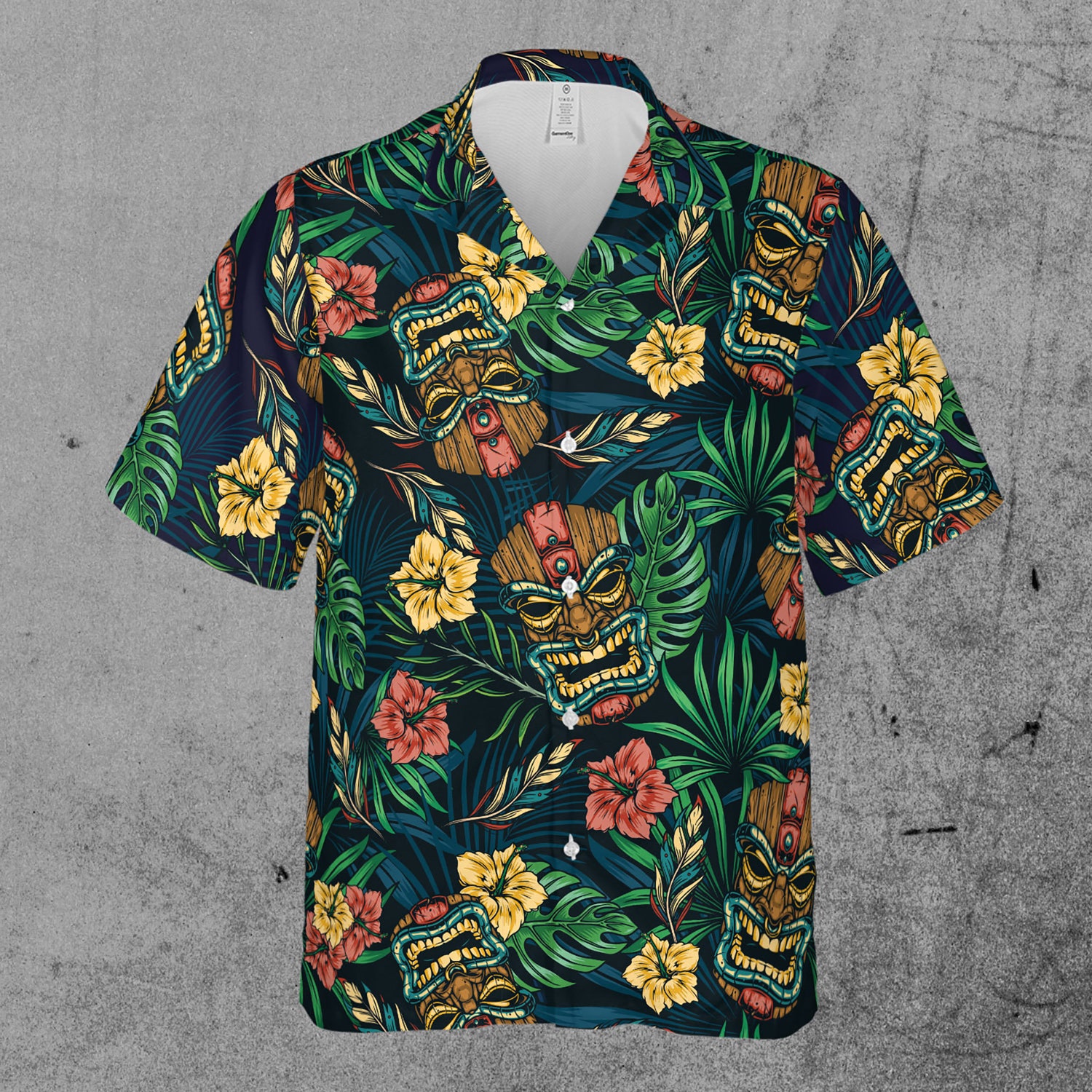 Floral Tiki Mask Tropical Forest Aloha Hawaiian Shirt image 1