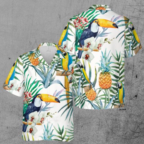 Funny Aloha Parrot Bird Tropical Forest Hawaiian Shirt image 0