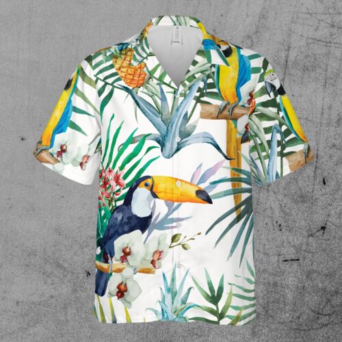 Funny Aloha Parrot Bird Tropical Forest Hawaiian Shirt image 1