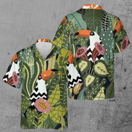 Funny Aloha Cute Bird Tropical Forest Hawaiian Shirt image 0