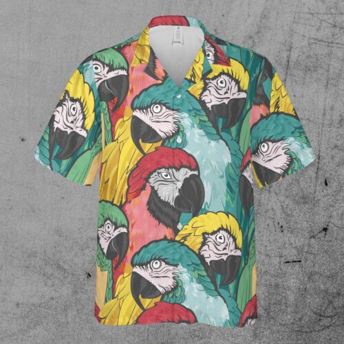 Funny Aloha Colorful Parrot Painting Hawaiian Shirt image 1