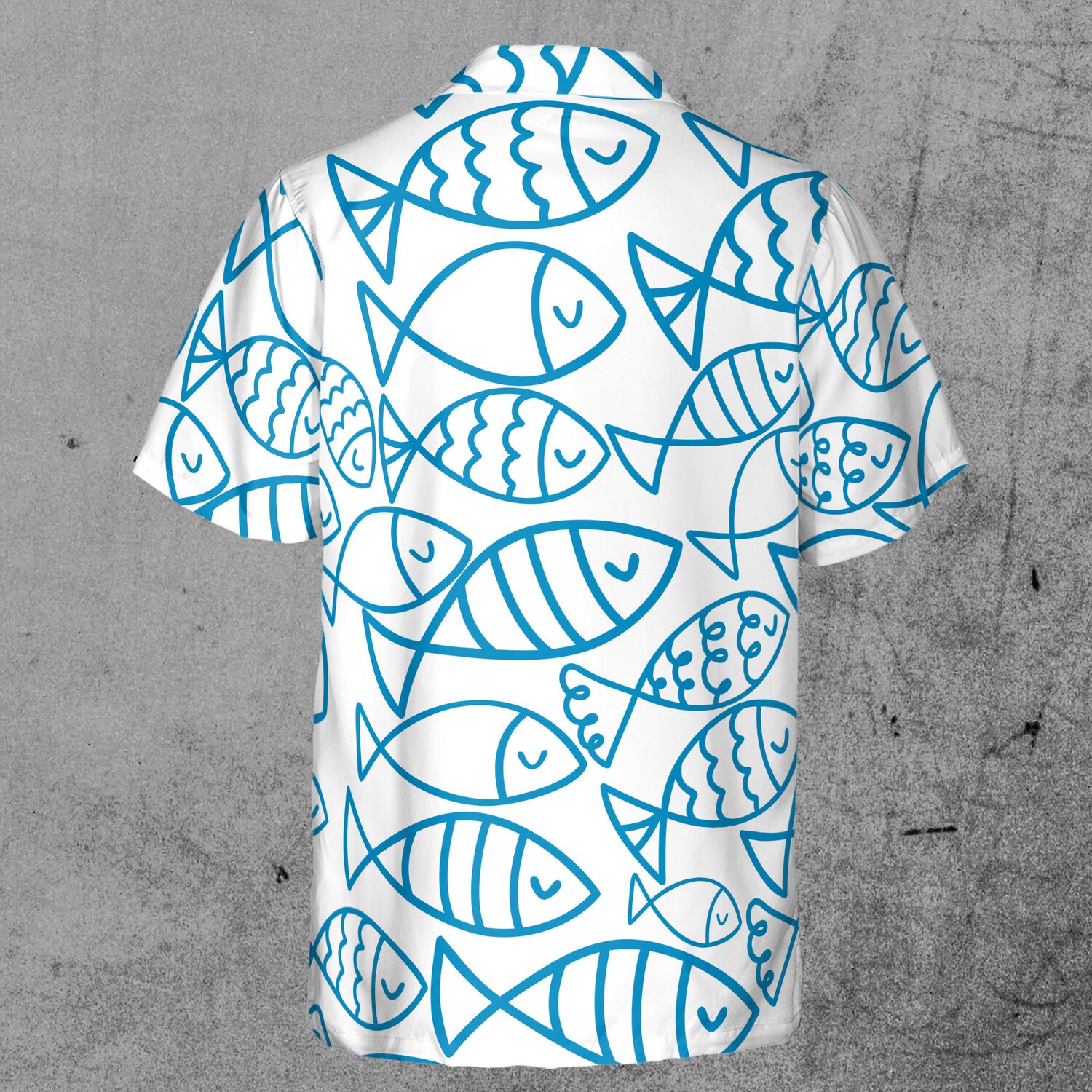 Cute Blue Fish Art Hawaiian Shirt image 2