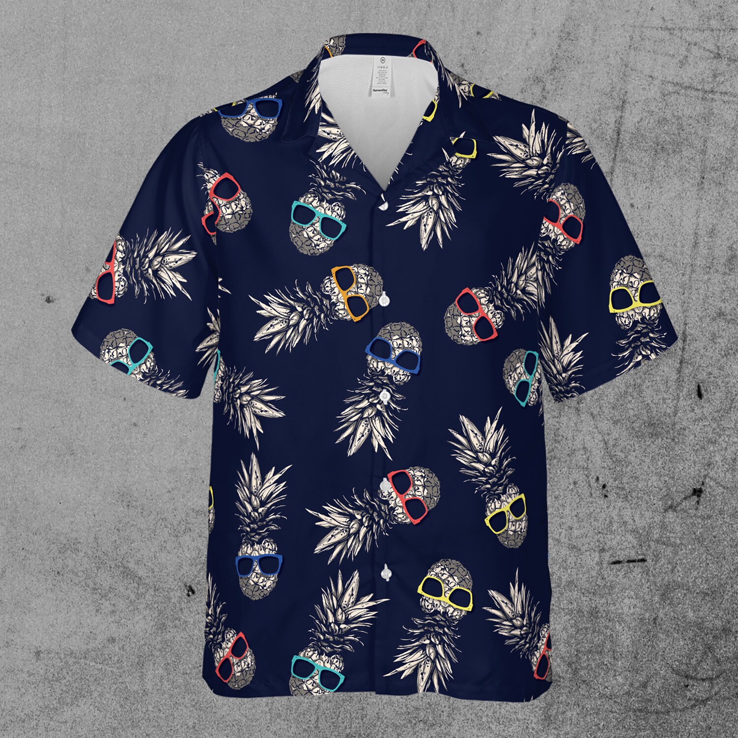 Tropical Pineapple Skull Wearing Sunglasses Aloha Short Sleeve Hawaiian Shirt image 1