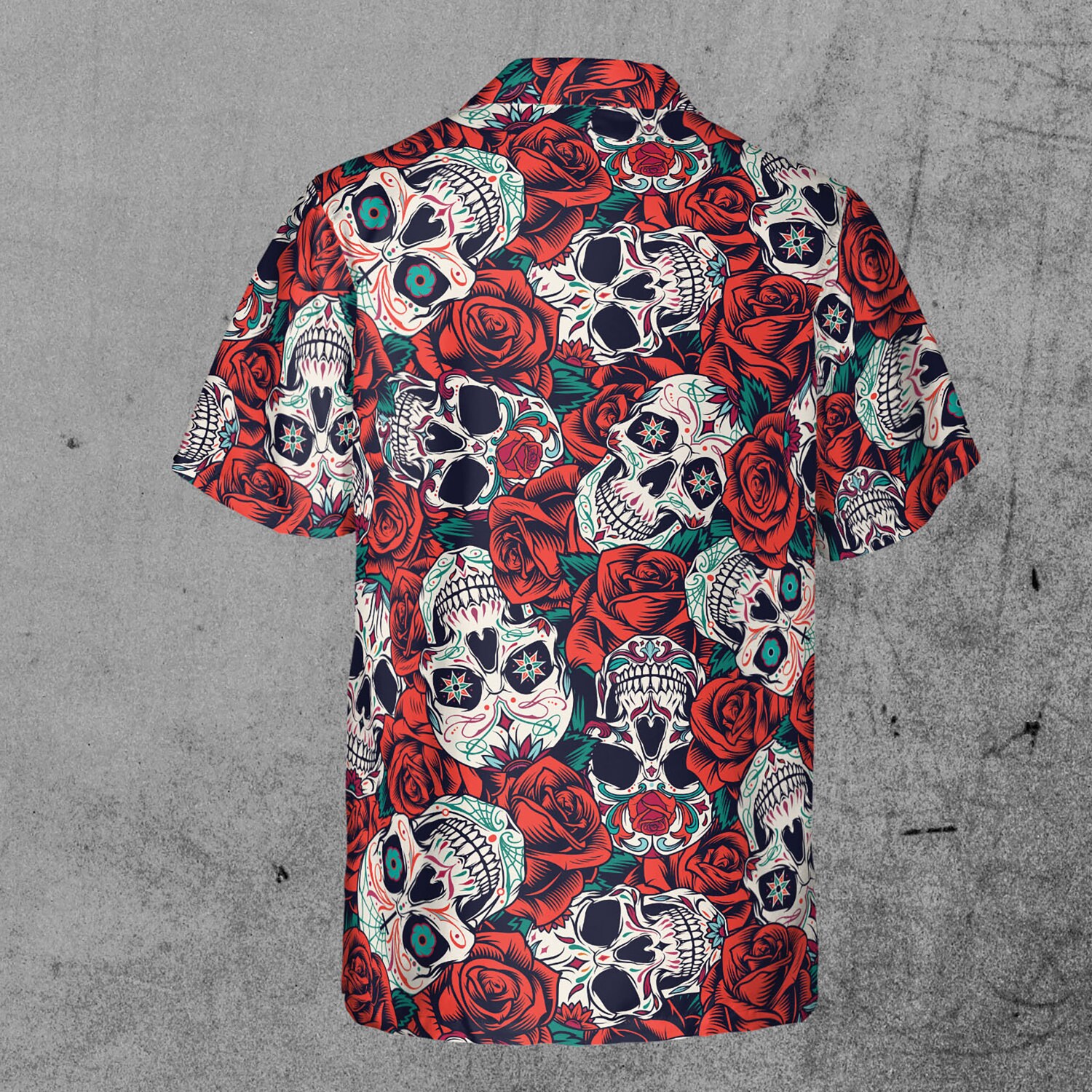 Red Rose Floral Skull Tattoo Aloha Hawaiian Shirt image 2