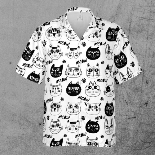 Funny Cool Cute Cat Meow Hawaiian Shirt image 1