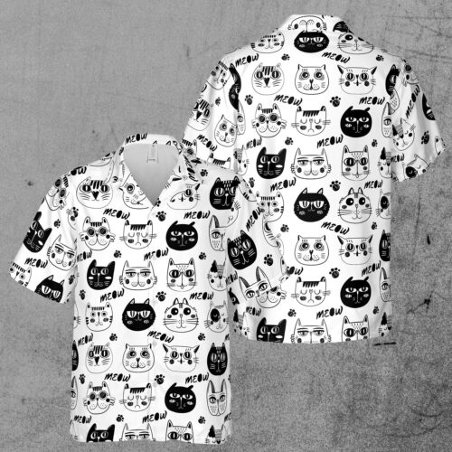 Funny Cool Cute Cat Meow Hawaiian Shirt image 0