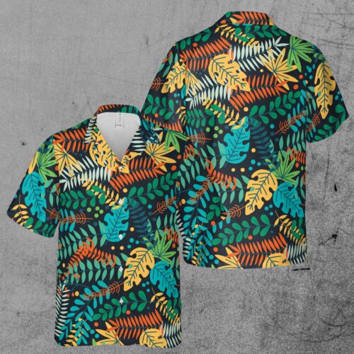 Colorful Forest Leaves Aloha Tropical Hawaiian Shirt image 0