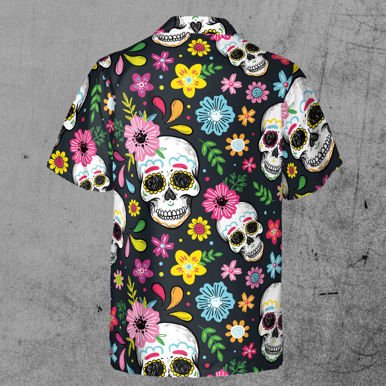 Funny Floral Skull Aloha Tropical Leaves Hawaiian Shirt image 2