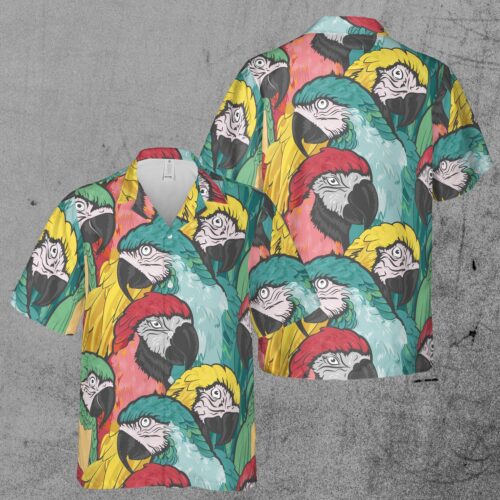 Funny Aloha Colorful Parrot Painting Hawaiian Shirt image 0