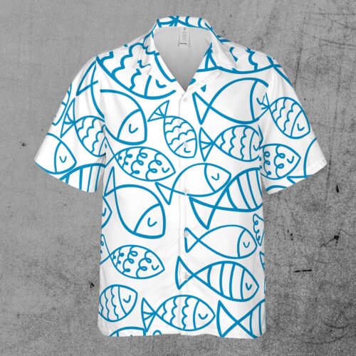 Cute Blue Fish Art Hawaiian Shirt image 1