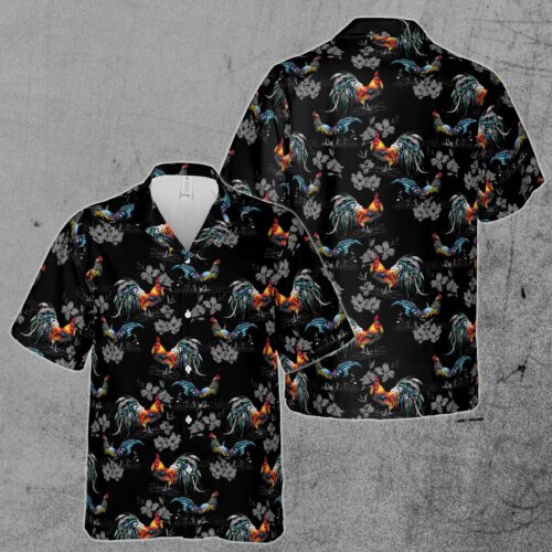 Rooster Chicken Flowers Lover Retro Vintage Hawaiian Shirt image 0