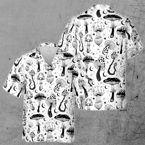 Black And White Casual Mushroom Hawaiian Shirt image 0