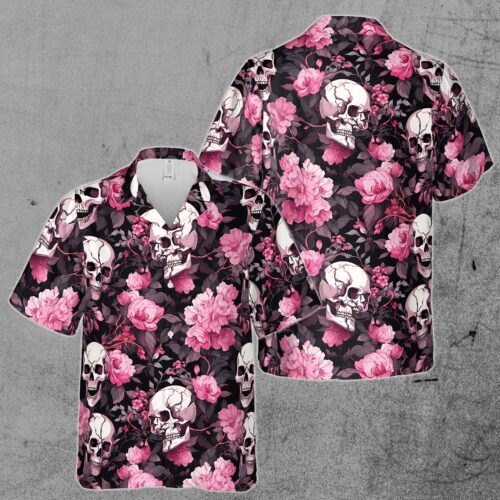 Colorful Ghostly Skull Flower Pattern Hawaiian Shirt image 0