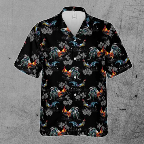 Rooster Chicken Flowers Lover Retro Vintage Hawaiian Shirt image 1