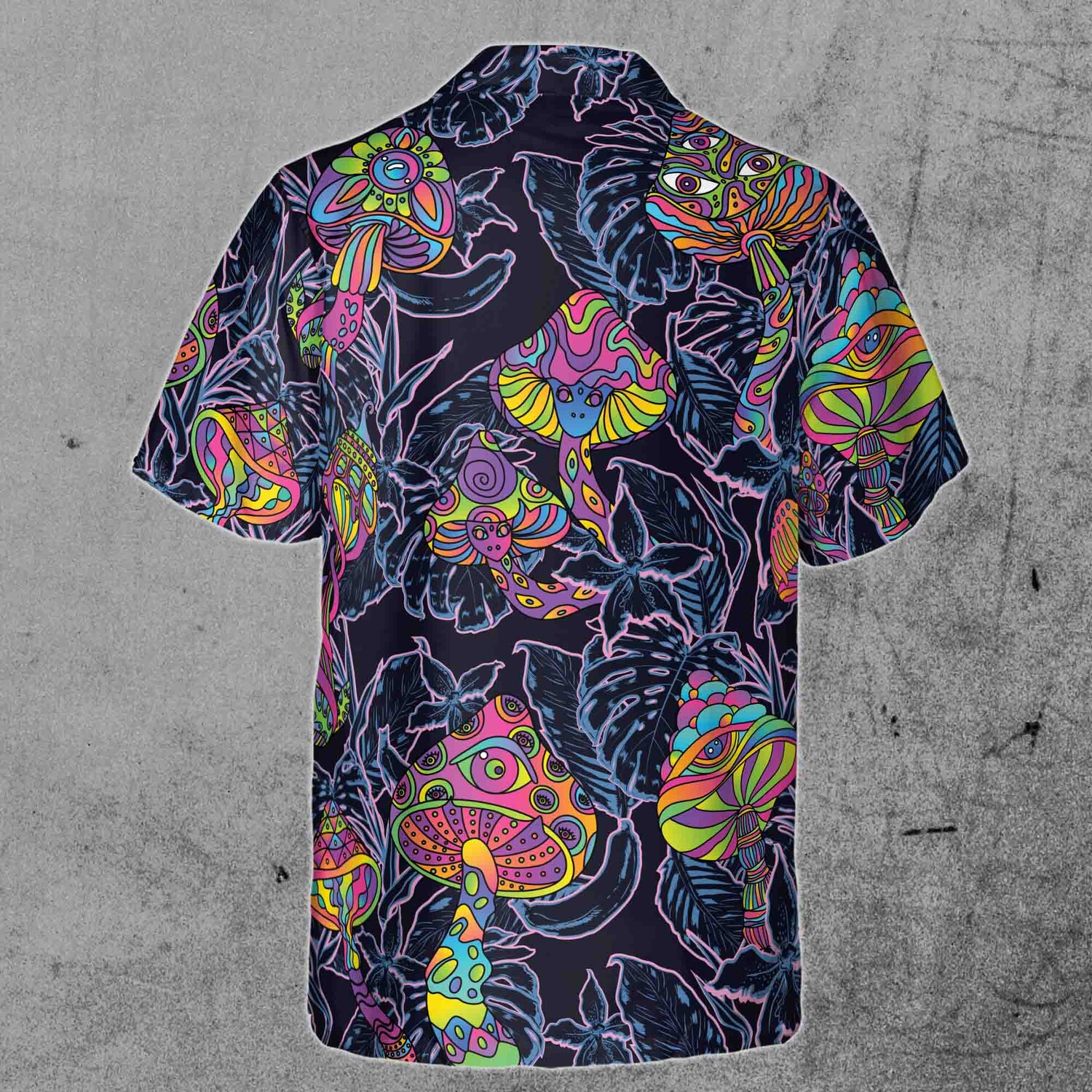 Neon Trippy Mushroom Tropical Jungle Hawaiian Shirt image 2