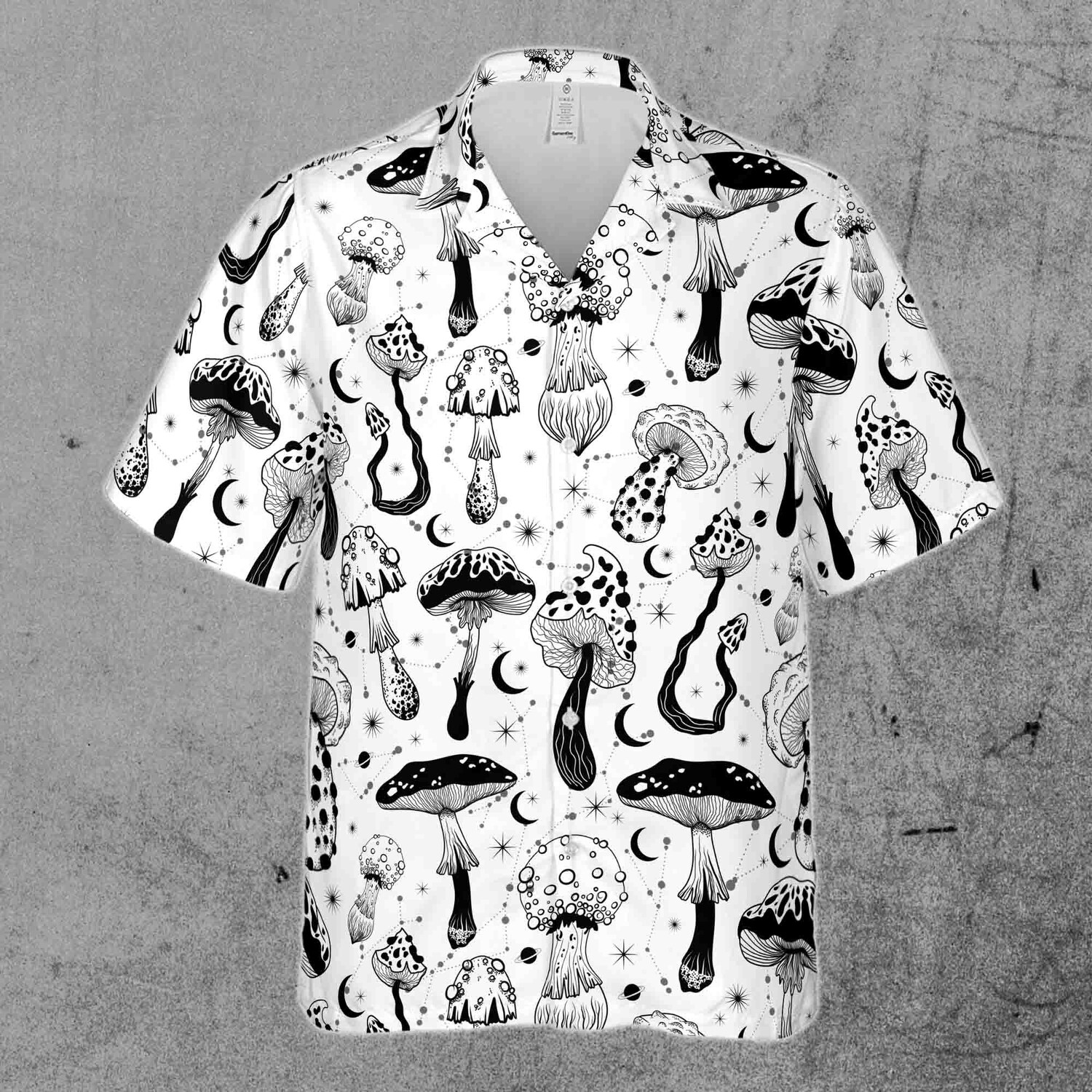 Black And White Casual Mushroom Hawaiian Shirt image 2