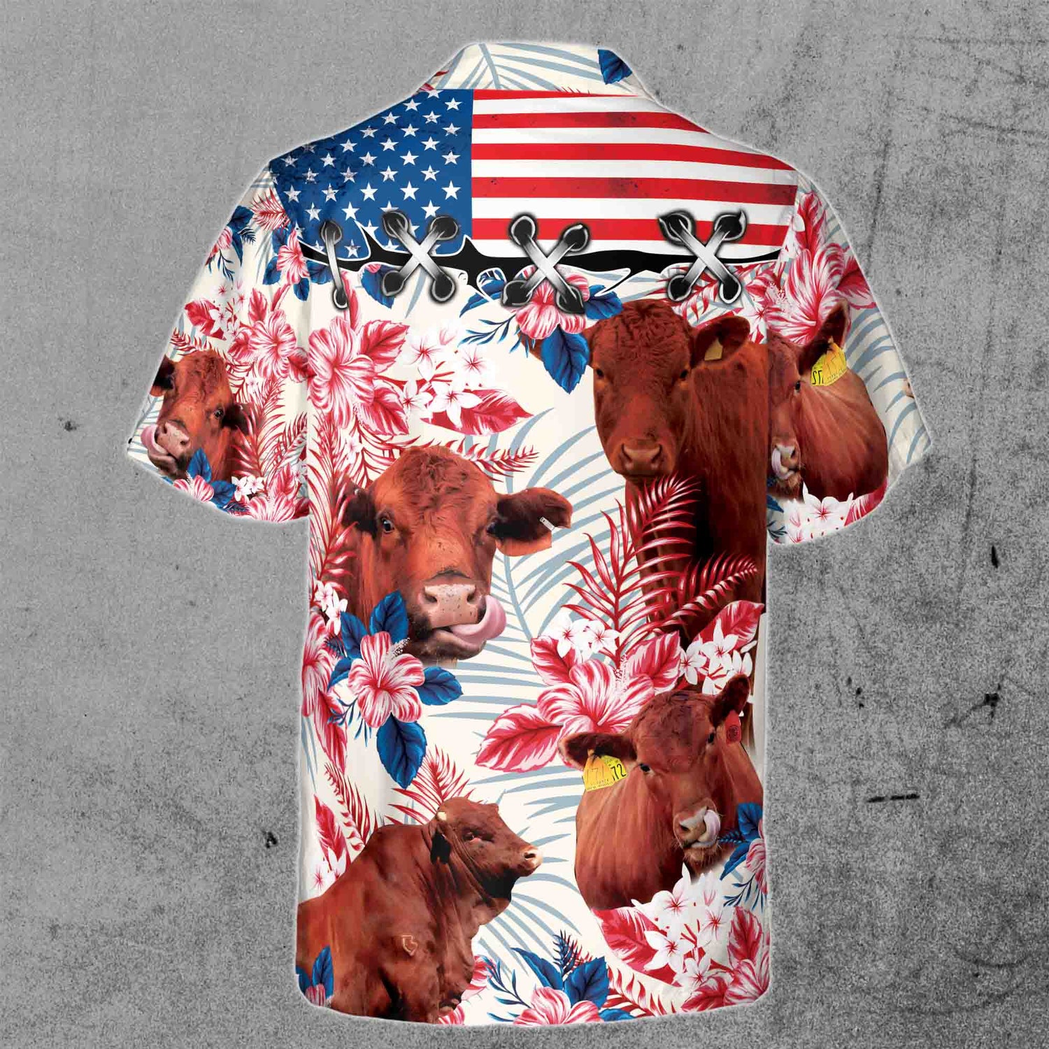 Red Angus Cattle Lovers American Flag Hawaiian Shirt image 2