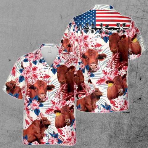 Red Angus Cattle Lovers American Flag Hawaiian Shirt image 0