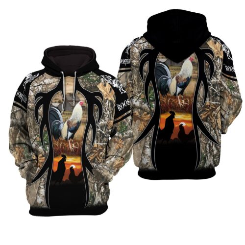 Unisex Rooster Camo Hoodie with Front Pocket Novelty Pullover Gift for Men & Women image 0