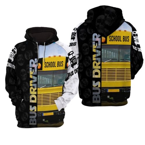 School Bus Driver Skull Pattern Hoodie Bus Driver Sweatshirt Appreciation Gift Shirt image 0