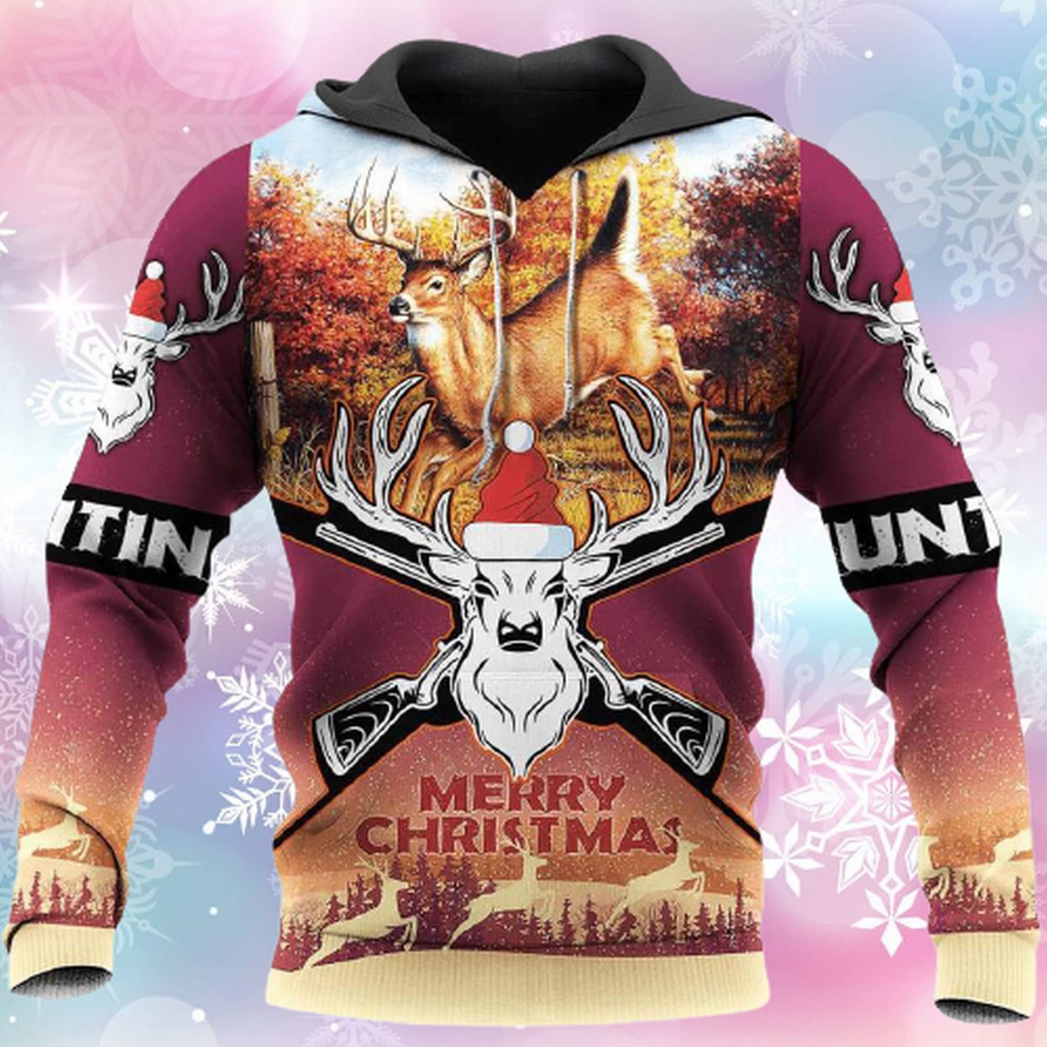 Unisex Christmas Deer Hunting Hoodie Sweatshirt with Front Pocket Novelty Holiday Gift for Men and Women image 3