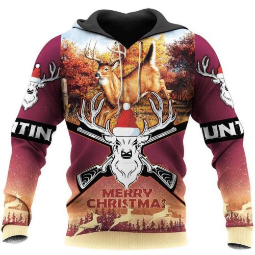 Unisex Christmas Deer Hunting Hoodie Sweatshirt with Front Pocket Novelty Holiday Gift for Men and Women image 0