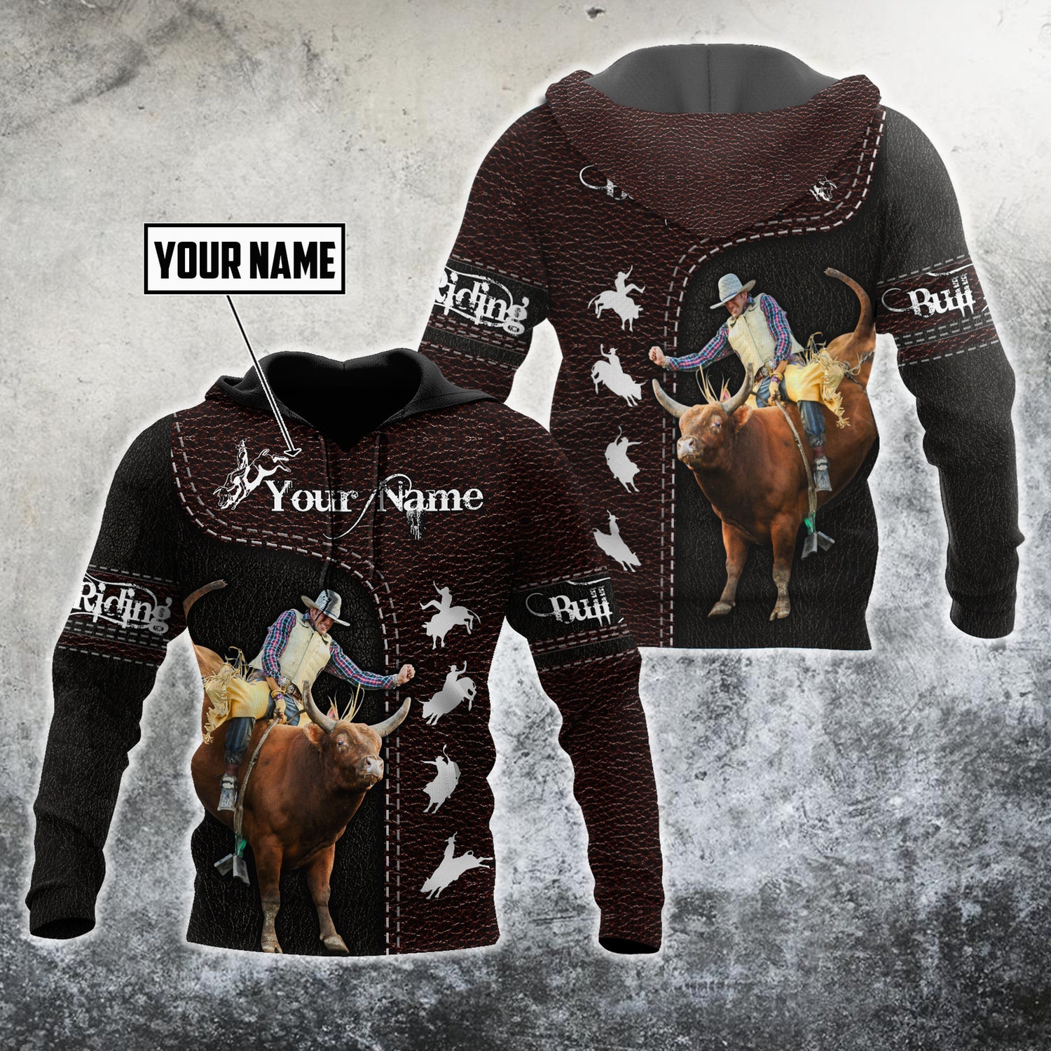 Personalized Unisex Bull Riding Hoodie Pullover Sweatshirt with Front Pocket Gift for Men and Women image 2