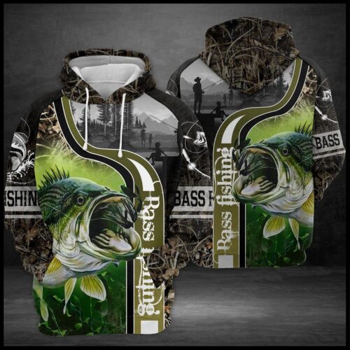 Unisex Bass Fishing Hoodie Sweatshirt Fisherman Gift Pullover Fishing Apparel image 0