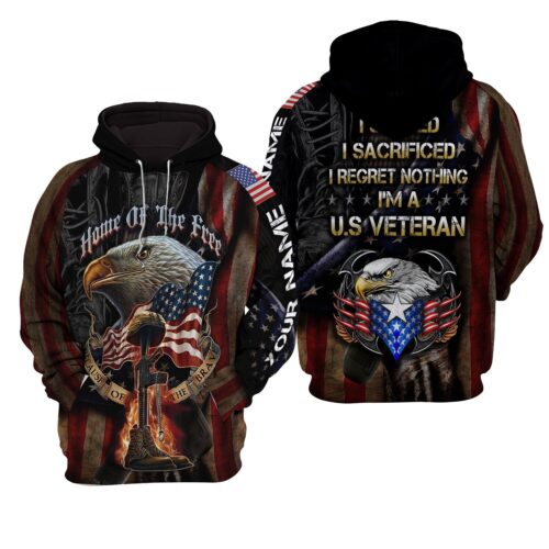 Custom U.S. Army Veteran 3D Printed Hoodie Personalized Pullover with Front Pocket Gifts for Men & Women image 0