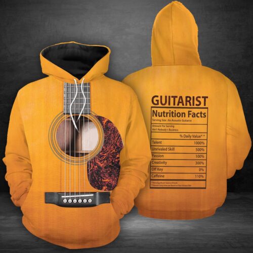 Unisex Guitarist Nutrition Facts Hoodie Sweatshirt Pullover for Guitar Lovers Musician Gift image 0