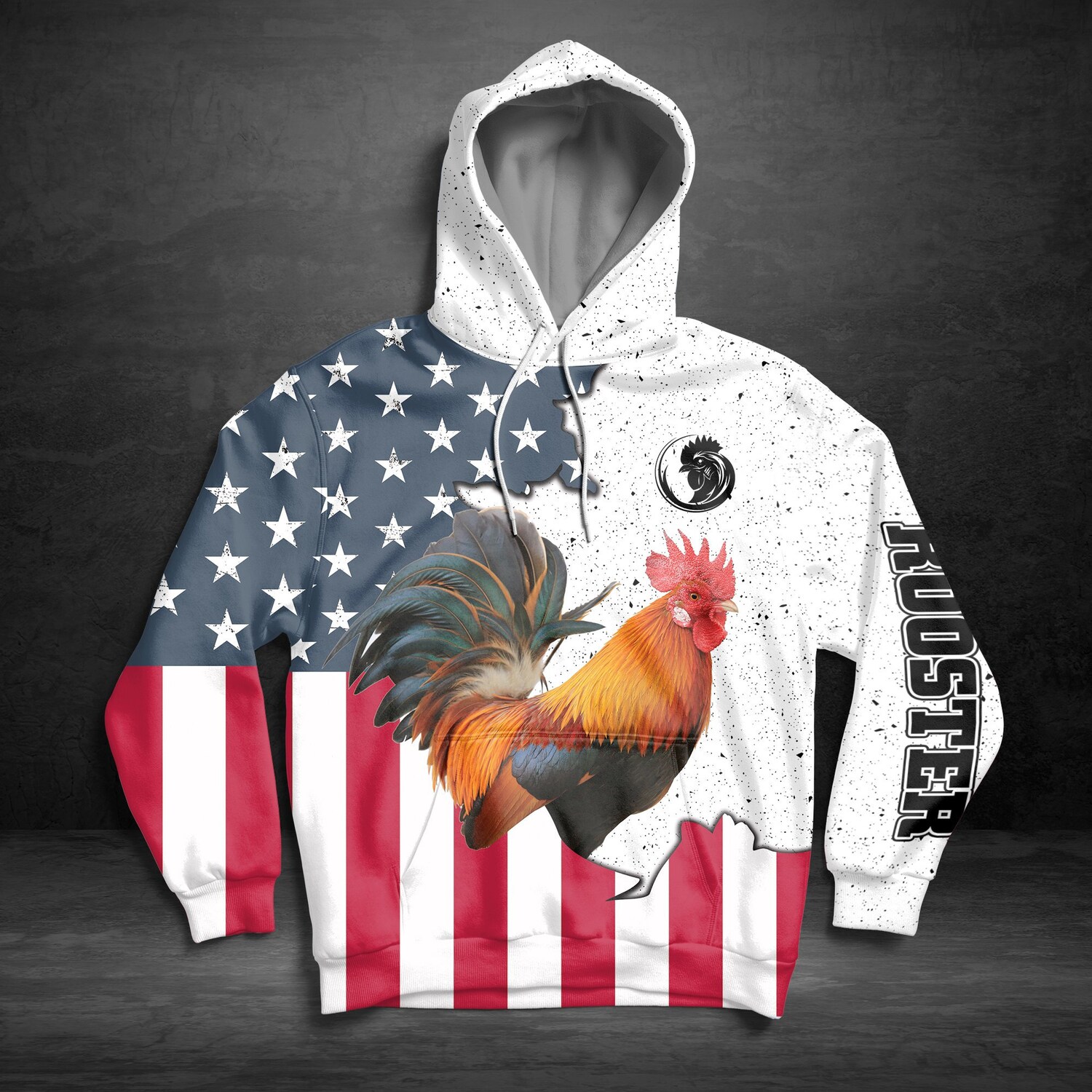 Unisex Rooster US Flag Sweatshirt Hoodie American Flag Rooster Pullover Shirt image 2