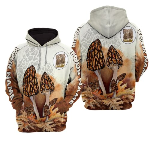 Unisex 3D Printed Morel Mushrooms Hunter Hoodie with Front Pocket Novelty Gift for Men & Women image 0