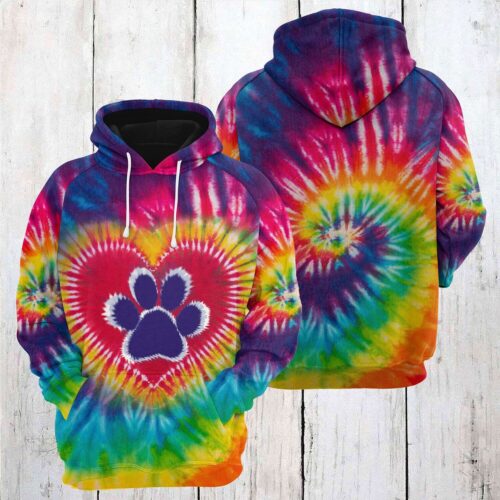 Unisex Tie Dye Dog Paw Hoodie Dog Lover Gift Dog Paw Pullover Shirt image 0