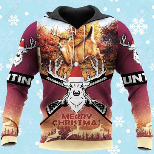 Unisex Christmas Deer Hunting Hoodie Sweatshirt with Front Pocket Novelty Holiday Gift for Men and Women image 1