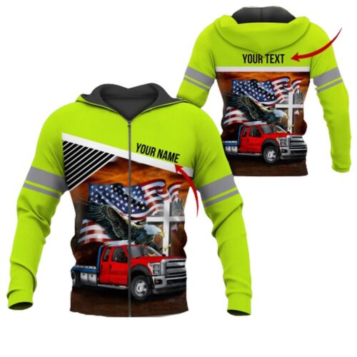 Personalized Unisex Hoodies with American Eagle Tow Truck Design Gifts for Men and Women image 0