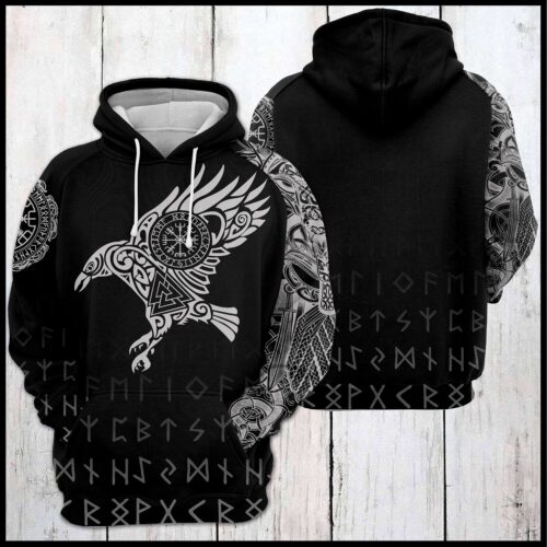 Unisex Viking Raven of Odin Hoodie Norse Viking Pullover Shirt image 0