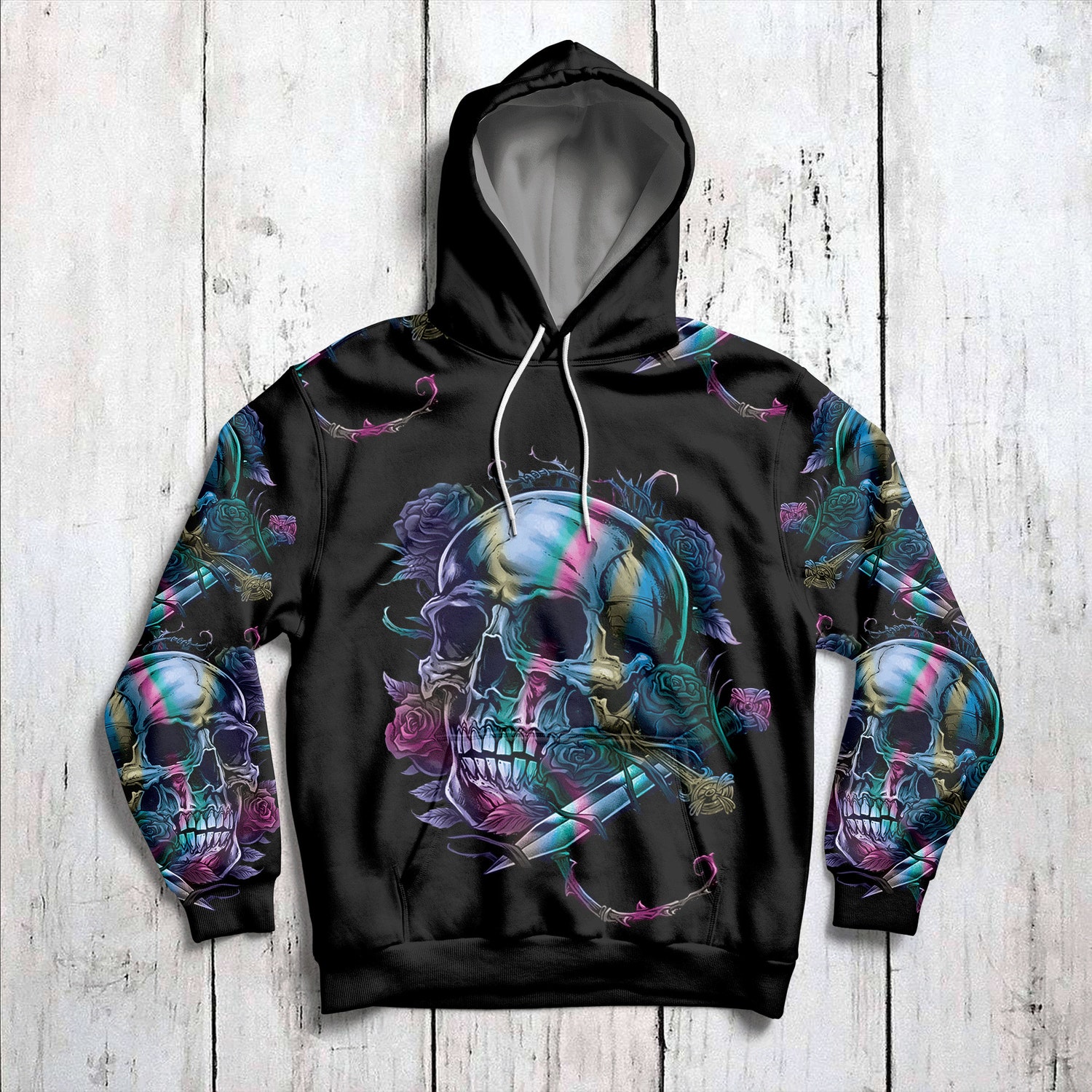 Girl Skull Rose Hoodie Floral Skull Sweatshirt Women’s Skull Clothing Gift image 2