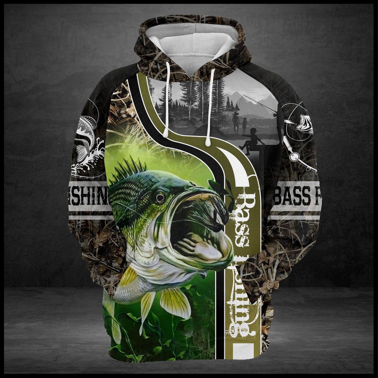 Unisex Bass Fishing Hoodie Sweatshirt Fisherman Gift Pullover Fishing Apparel image 1