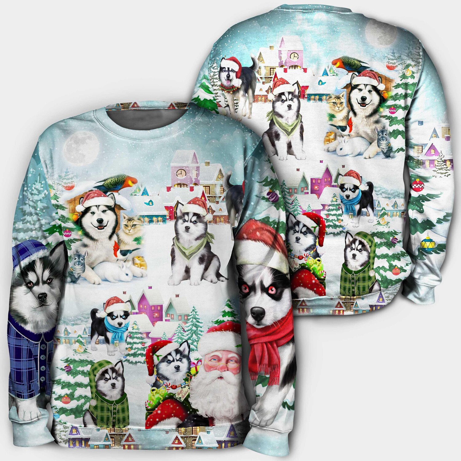 Unisex Christmas Dog Sweatshirt Hoodie Siberian Husky Pullover Dog Lover Gift Holiday Apparel image 2