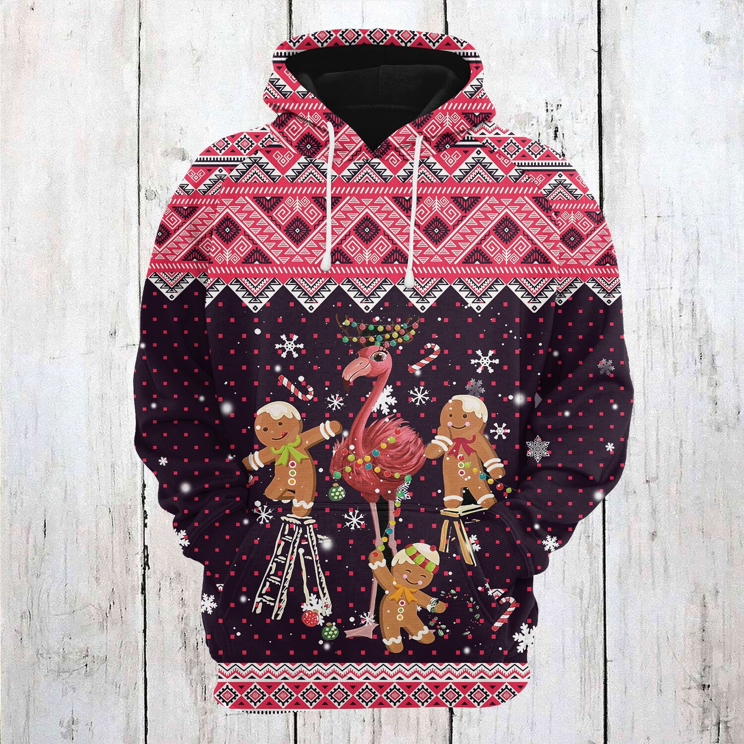 Unisex Flamingo Gingerbread Christmas Hoodie Sweatshirt Flamingo Love Pullover image 1