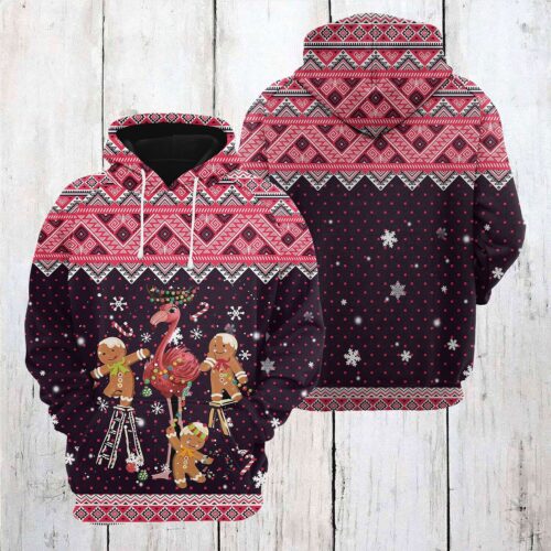 Unisex Flamingo Gingerbread Christmas Hoodie Sweatshirt Flamingo Love Pullover image 0