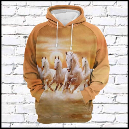 Unisex Horse Lover Sweatshirt Hoodie White Horses Pullover Animal Gift for Horse Enthusiasts image 1