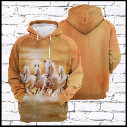 Unisex Horse Lover Sweatshirt Hoodie White Horses Pullover Animal Gift for Horse Enthusiasts image 0