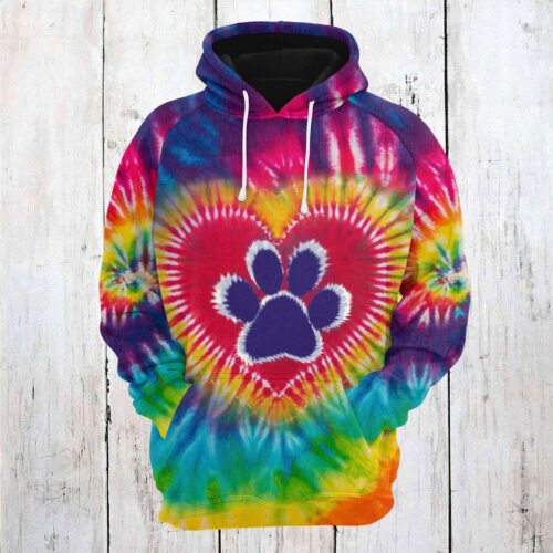 Unisex Tie Dye Dog Paw Hoodie Dog Lover Gift Dog Paw Pullover Shirt image 1