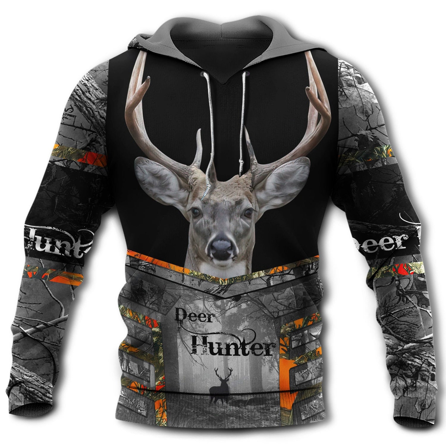 Deer Hunting Sweatshirt Hoodie for Hunters Black and Gray Deer Hunter Hoodie image 2