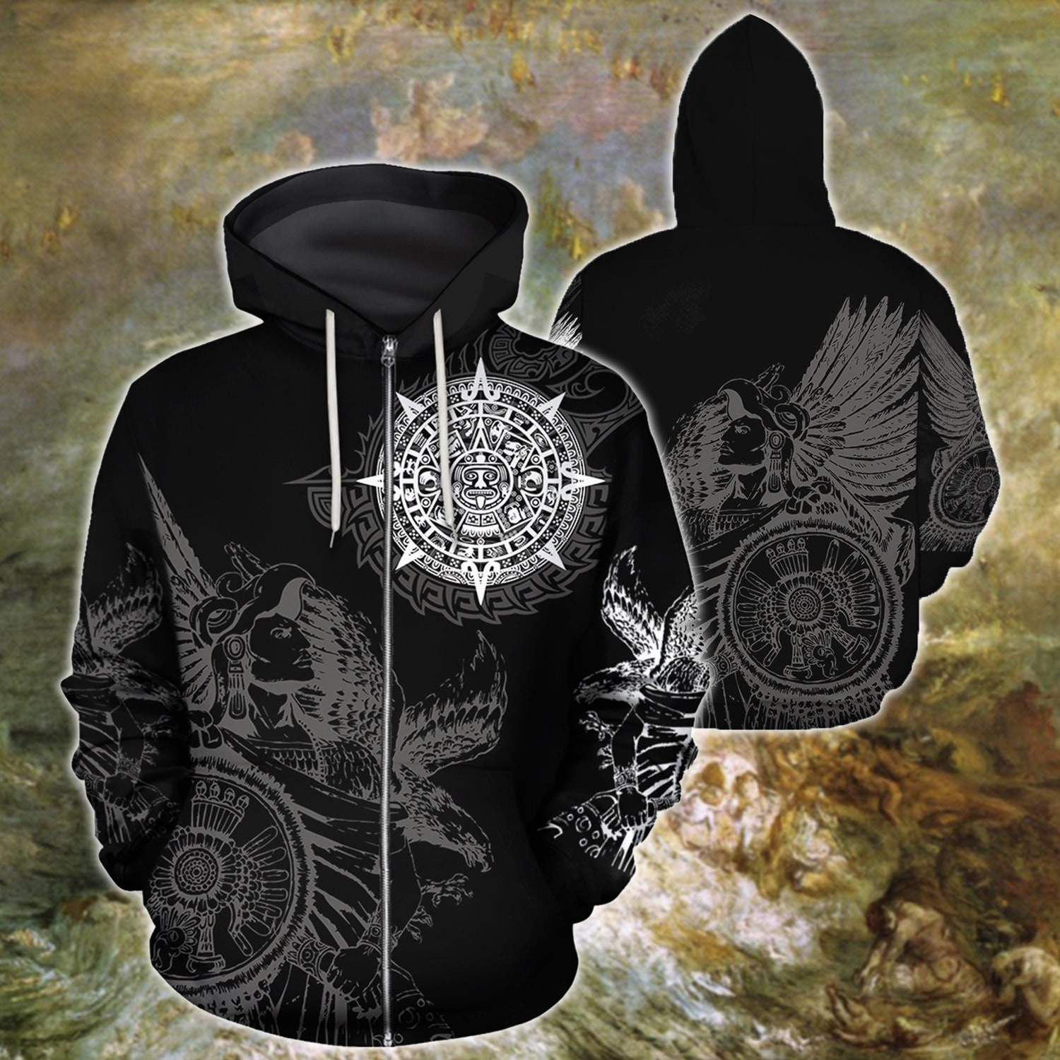 Aztec Mexican Tattoo Hoodie Sweatshirt Aztec Pullover & Zip Hoodie Mexican Design image 1