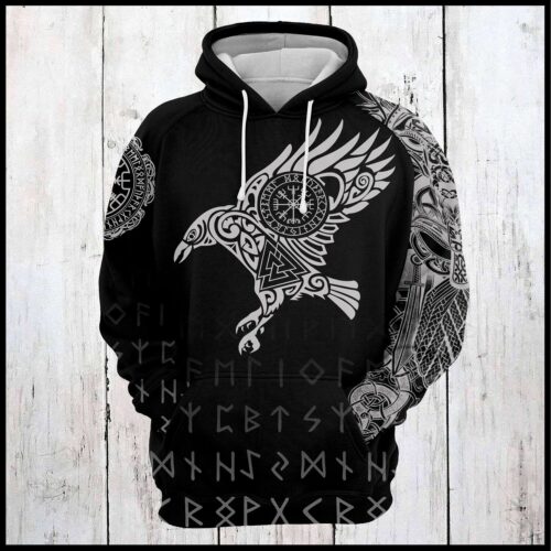 Unisex Viking Raven of Odin Hoodie Norse Viking Pullover Shirt image 1