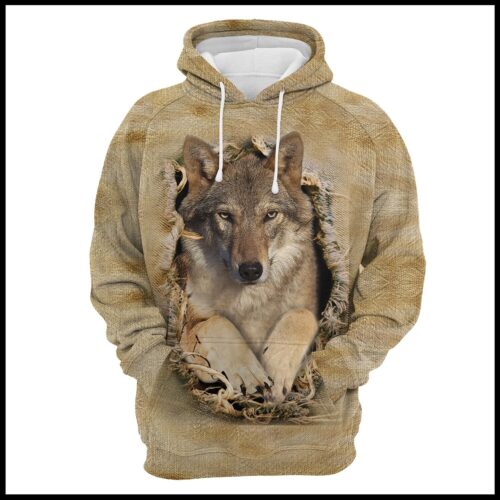 Unisex Wolf Scratch Hoodie - Wolf Lover Pullover Animal Print Sweatshirt image 1