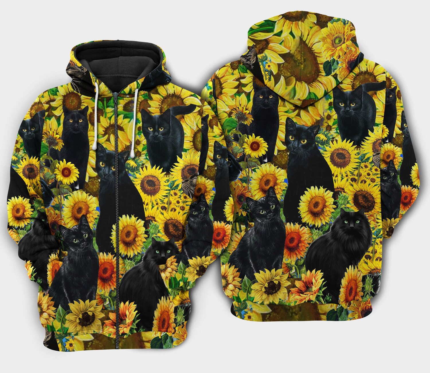 Unisex Black Cat Sunflower Hoodie Sweatshirt Cat Lover Pullover Sunflower Gift Idea image 1