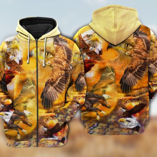 Eagle Flying Sunset Hoodie for Eagle Lovers Cozy Animal Pullover Sweatshirt image 1